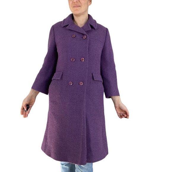 Vintage Jackets & Blazers - Vintage 80s 1980s Wool Purple Peacoat Double Breasted Women Size Medium Classic